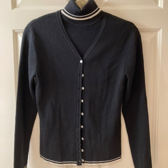 NWT Black Silk Blend Cardigan Set With Off-white Trim Size M - Picture 11 of 13